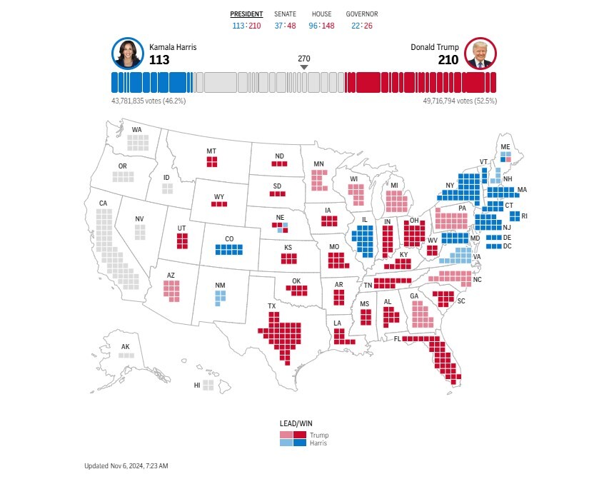 نتیجه انتخابات ریاست ‎جمهوری ۲۰۲۴ آمریکا